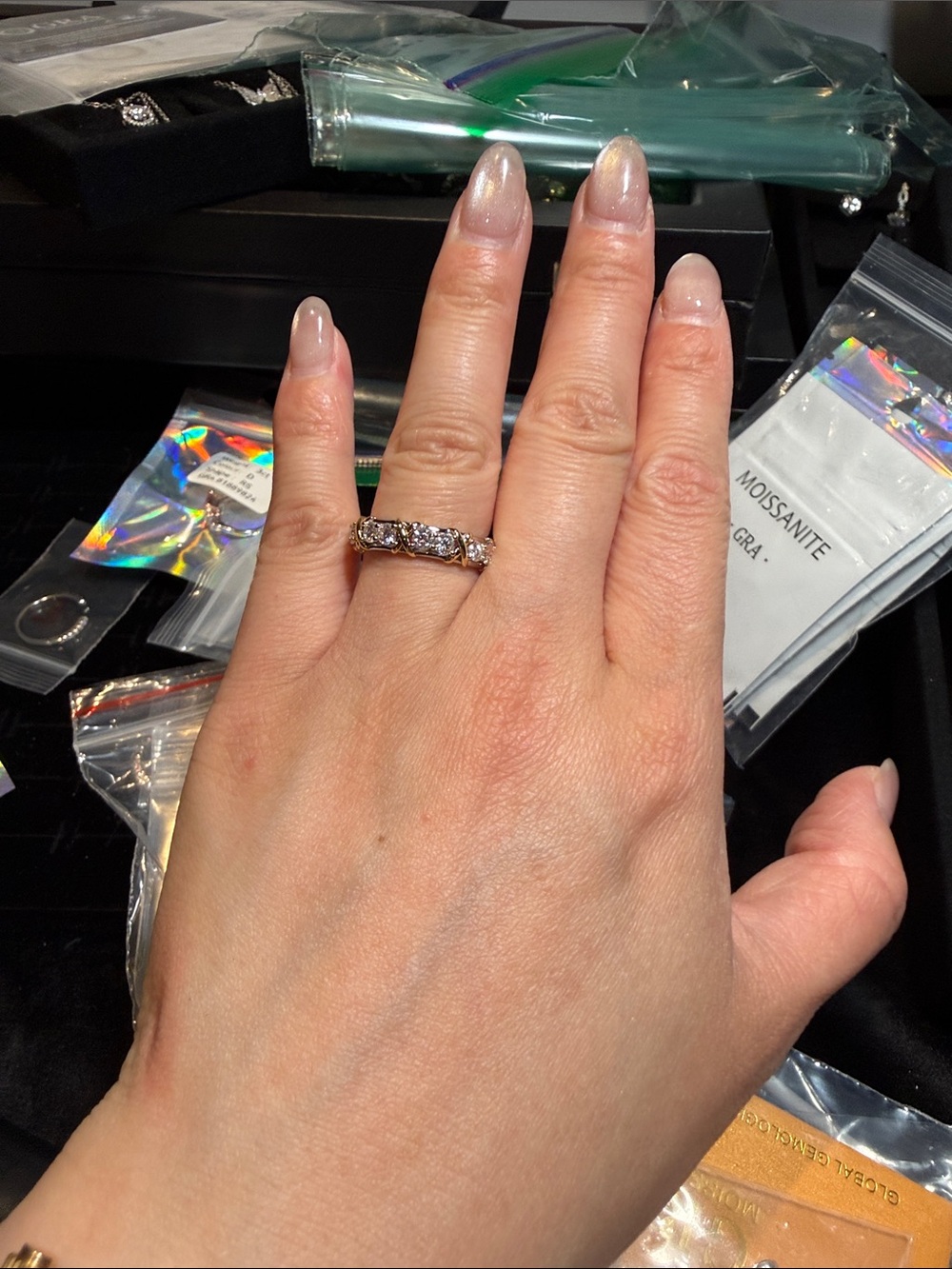 Women's Rose Gold Band Ring with Clear Stones